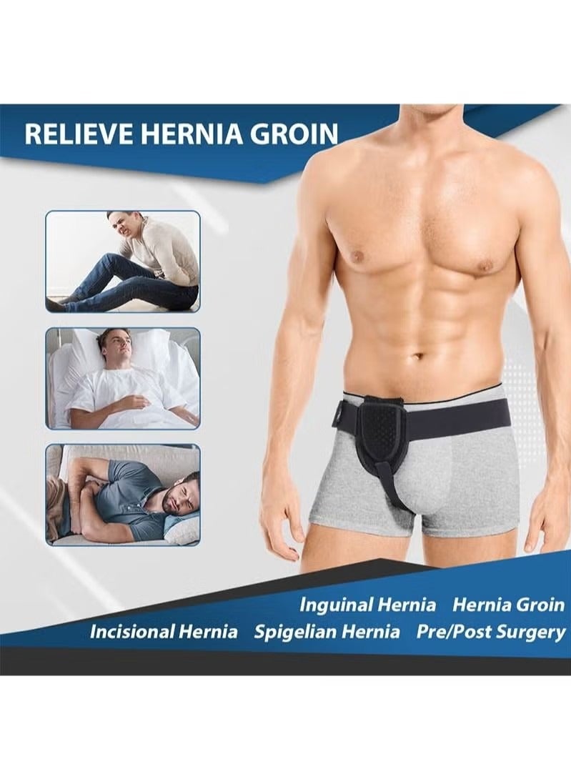 حزام فتق للرجال والنساء ، تروس دعم الفتق قابل للتعديل للفخذ ، مع 1 وسادة ضغط قابلة للإزالة ، حزام فتق الأربية أو أسفل البطن ، للفتق الجراحي ، عظم الفخذ (أسود) - Image 2